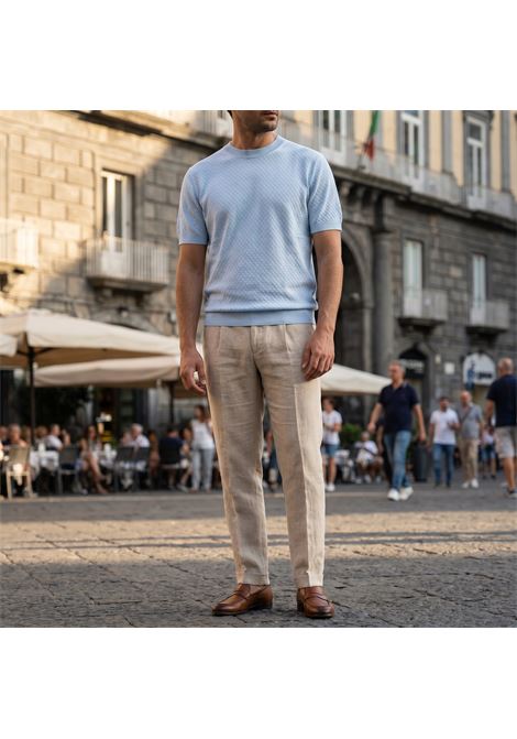 Paolo Pecora Milano Men's Jacquard Knit Cotton T-Shirt - Sky Blue PAOLO PECORA |  | A047 F1006449